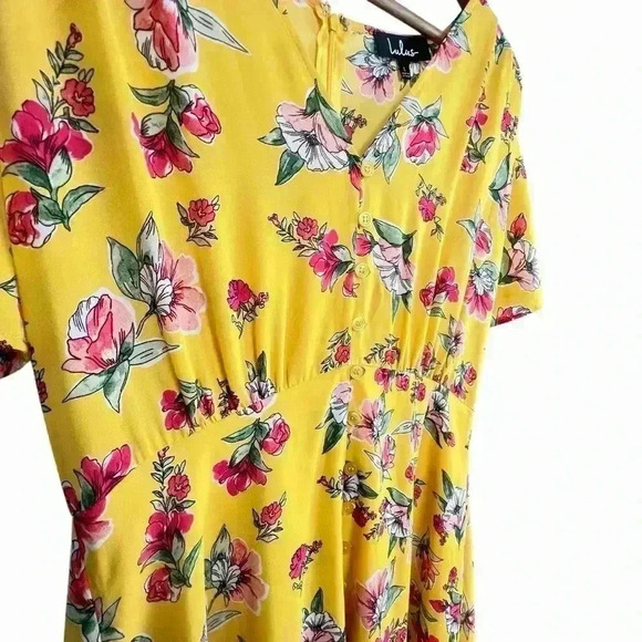 Lulus Windows Down Yellow Floral Print Button-Front Midi Dress | Size Large - Picture 4 of 8